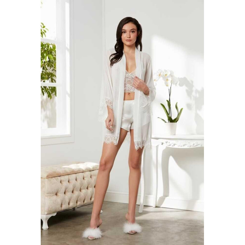 Pierre Cardin 4lü Gecelik Sabahlık Şort Çeyiz Set 7005 Ekru