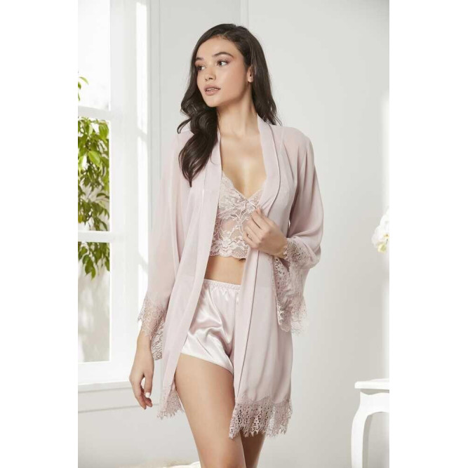 Pierre Cardin 4lü Gecelik Sabahlık Şort Çeyiz Set 7005 Pudra