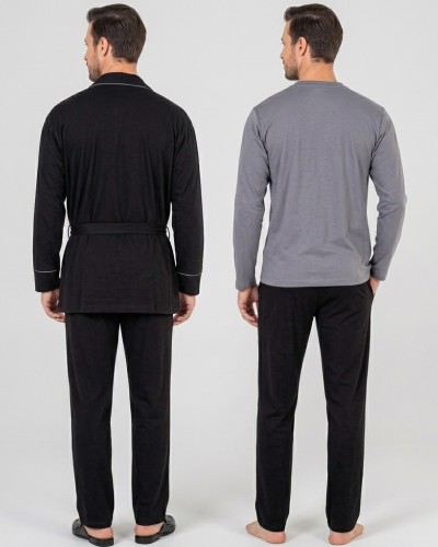 Pierre Cardin 5605 3'lü Röpteşambır Pijama Seti - Siyah Pierre Cardin 5605 3'lü Röpteşambır Pijama Seti - Siyah