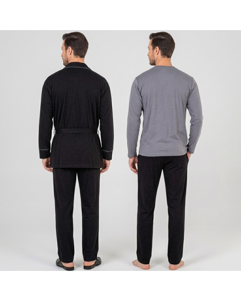 Pierre Cardin 5605 3'lü Röpteşambır Pijama Seti - Siyah