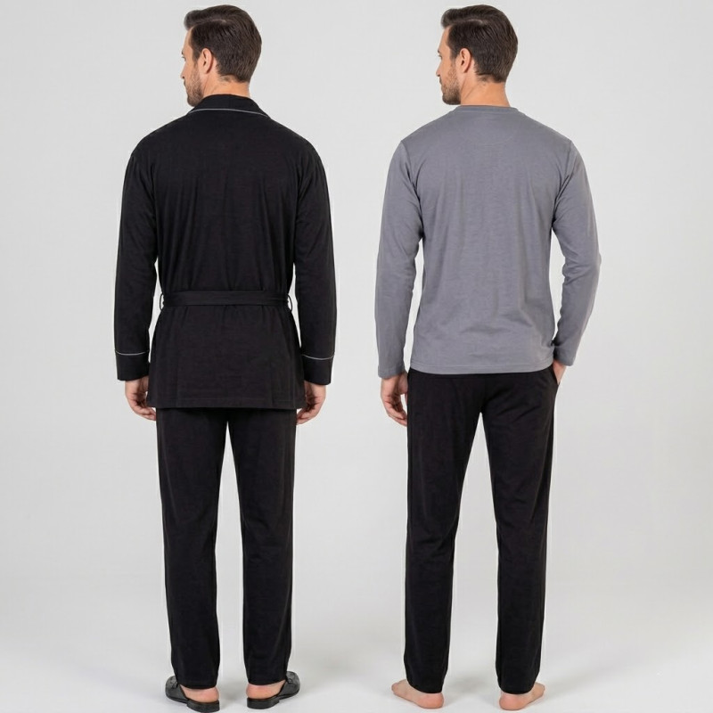 Pierre Cardin 5605 3'lü Röpteşambır Pijama Seti - Siyah Pierre Cardin 5605 3'lü Röpteşambır Pijama Seti - Siyah