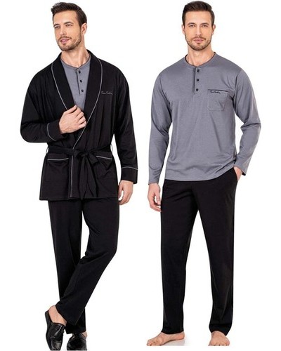 Pierre Cardin 5605 3'lü Röpteşambır Pijama Seti - Siyah