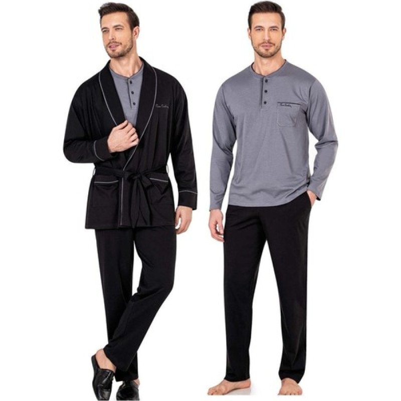 Pierre Cardin 5605 3'lü Röpteşambır Pijama Seti - Siyah Pierre Cardin 5605 3'lü Röpteşambır Pijama Seti - Siyah