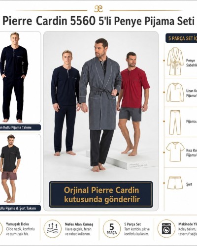 Pierre Cardin 5li Penye Robdöşambr Damat Pijama Set 5560