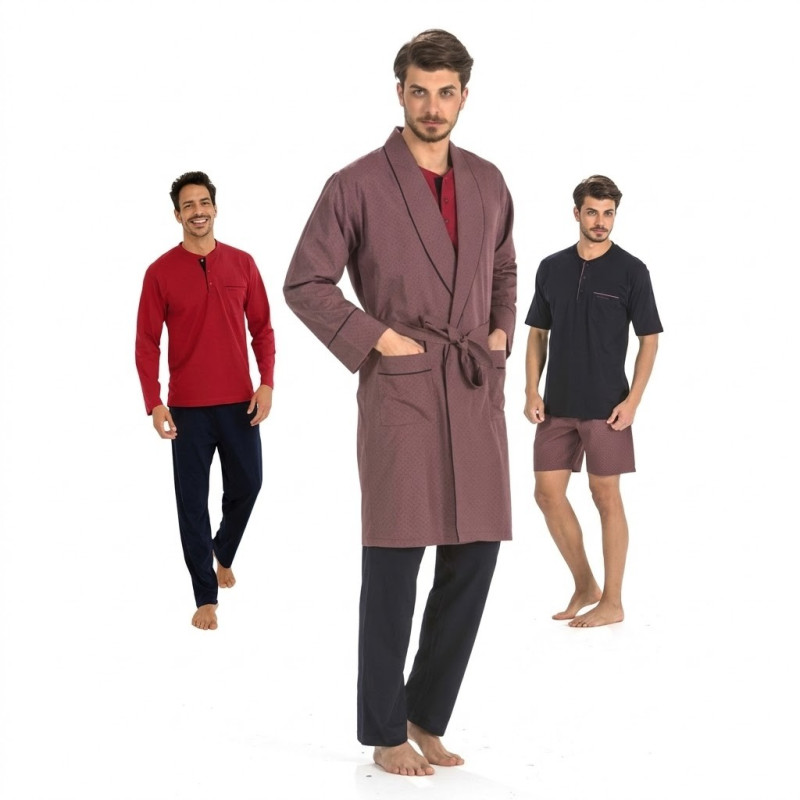 Pierre Cardin 5li Penye Robdöşambr Damat Pijama Set 5560 Bordo