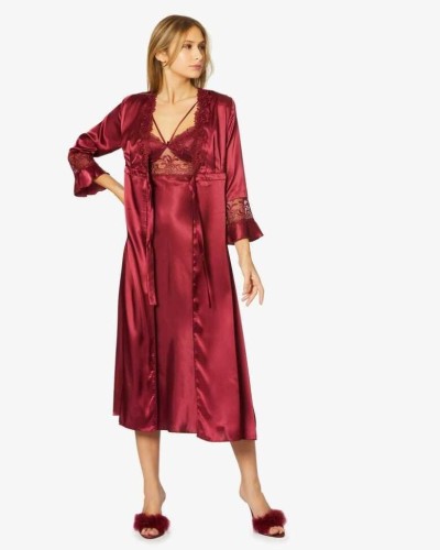 Pierre Cardin 6'lı Bordo Uzun Gecelik Sabahlık Set 6025