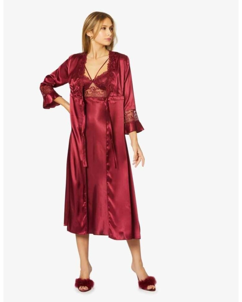 Pierre Cardin 6'lı Bordo Uzun Gecelik Sabahlık Set 6025 Pierre Cardin 6'lı Bordo Uzun Gecelik Sabahlık Set 6025