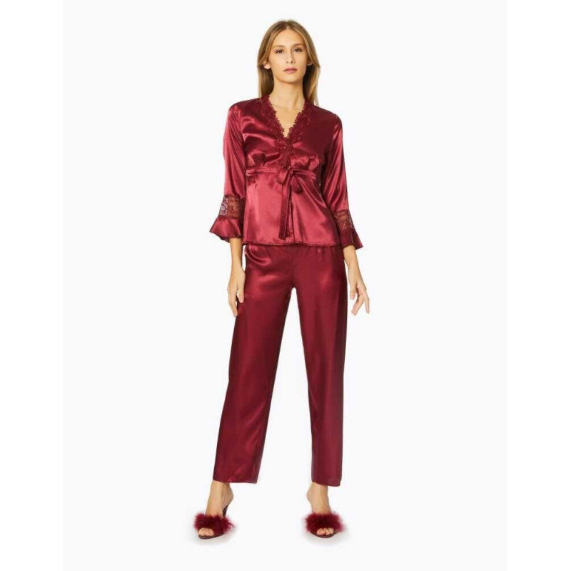Pierre Cardin 6'lı Bordo Uzun Gecelik Sabahlık Set 6025