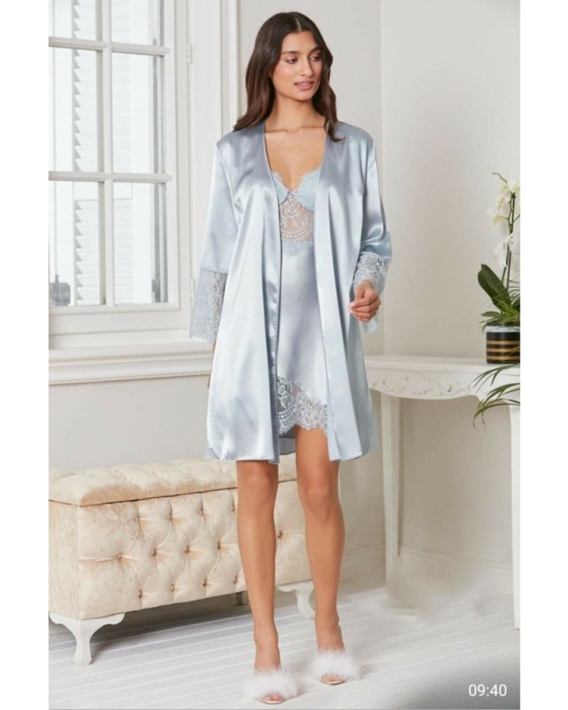 Pierre Cardin 6'lı Kaplı Midi Gecelik Sabahlık Set 6015 Mist