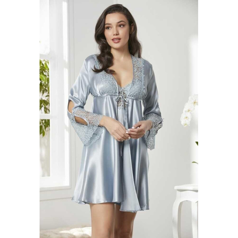 Pierre Cardin 6'lı Kaplı Midi Gecelik Sabahlık Set 6625 Mist Pierre Cardin 6'lı Kaplı Midi Gecelik Sabahlık Set 6625 Mist