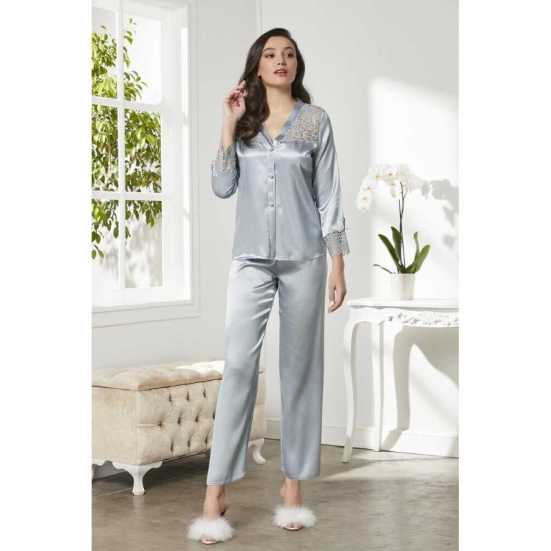 Pierre Cardin 6'lı Kaplı Midi Gecelik Sabahlık Set 6625 Mist Pierre Cardin 6'lı Kaplı Midi Gecelik Sabahlık Set 6625 Mist