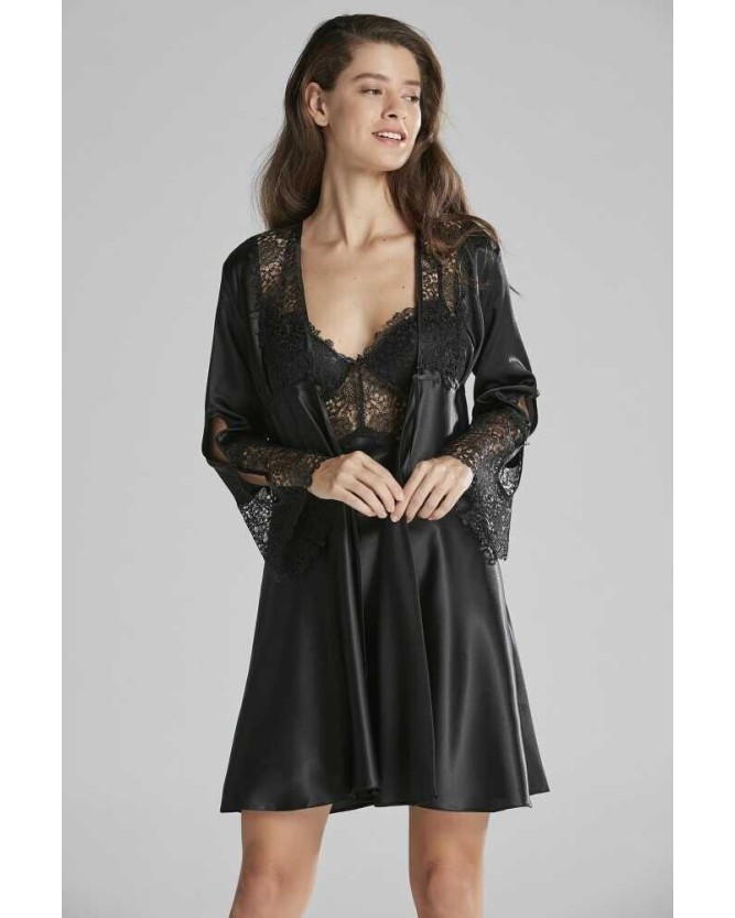 Pierre Cardin 6'lı Kaplı Midi Gecelik Sabahlık Set 6625 Siyah Pierre Cardin 6'lı Kaplı Midi Gecelik Sabahlık Set 6625 Siyah