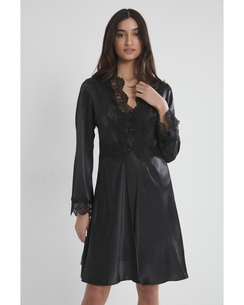 Pierre Cardin 6'lı Midi Gecelik Sabahlık Set 6335 Siyah Pierre Cardin 6'lı Midi Gecelik Sabahlık Set 6335 Siyah