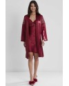 Pierre Cardin 6'lı Saten Gecelik Sabahlık Çeyiz Seti 6955 Bordo