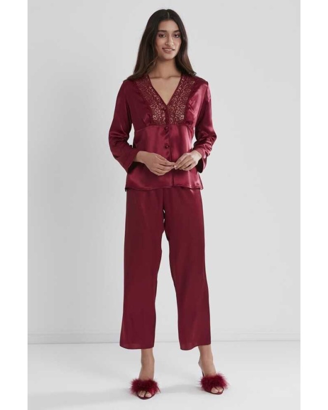 Pierre Cardin 6'lı Saten Gecelik Sabahlık Çeyiz Seti 6955 Bordo