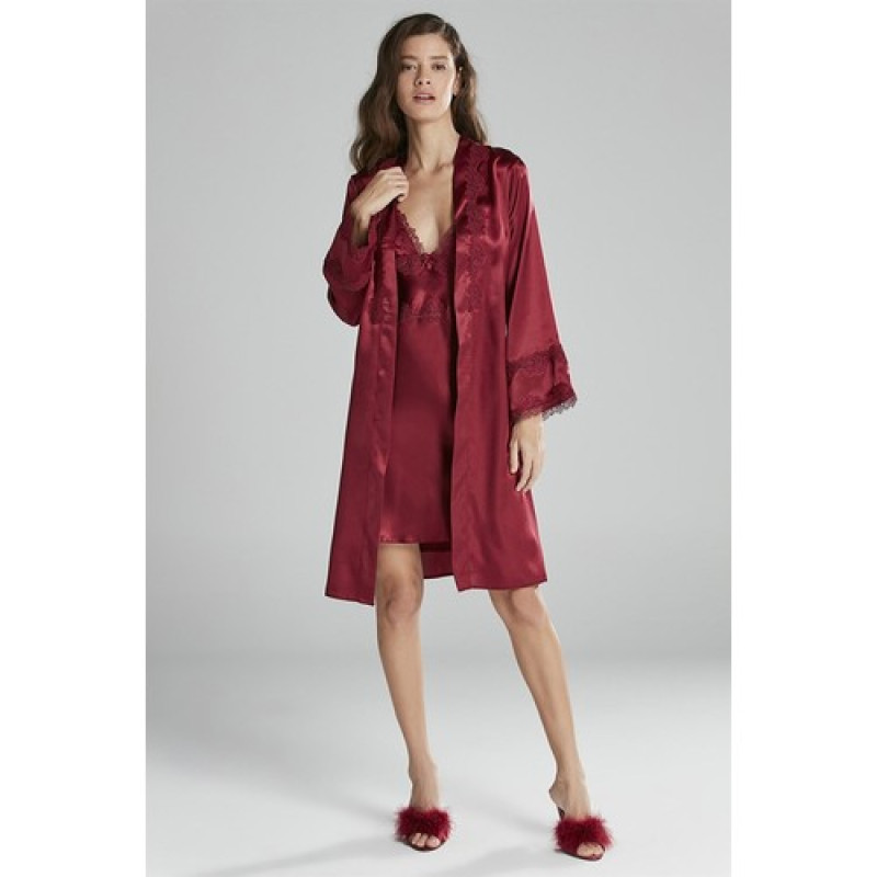 Pierre Cardin 6965 Altılı Saten Gecelik Sabahlık Takımı Bordo