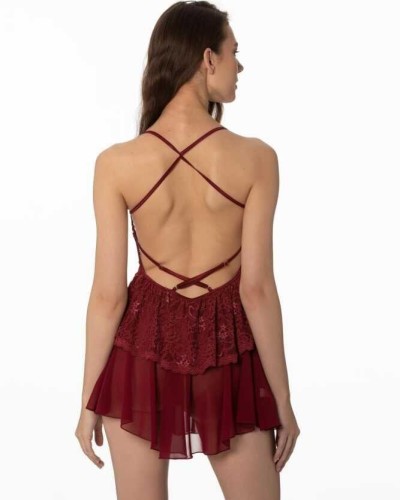 Pierre Cardin Askılı Kısa Gecelik 645 Bordo