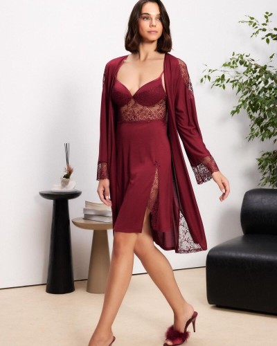 Pierre Cardin Bordo 6'lı Modal Gecelik Sabahlık Çeyiz Seti 5000  
