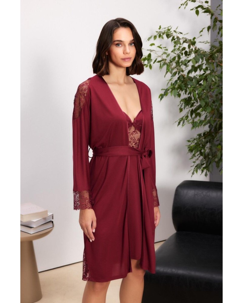 Pierre Cardin Bordo 6'lı Modal Gecelik Sabahlık Çeyiz Seti 5000  