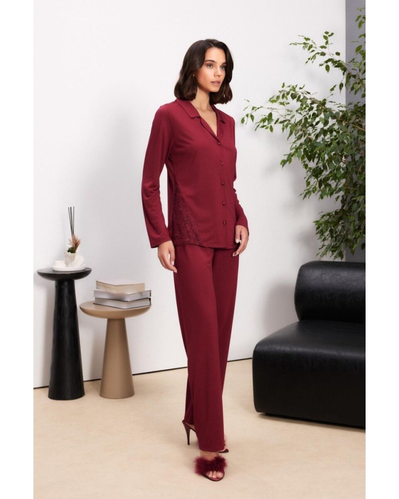 Pierre Cardin Bordo 6'lı Modal Gecelik Sabahlık Çeyiz Seti 5000  