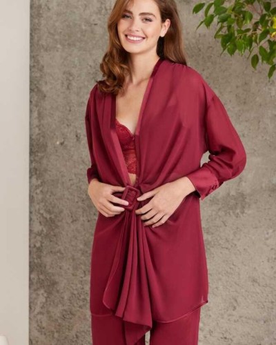 Pierre Cardin Bordo 7025 Kadın 4'lü Saten Takım Gelin Çeyiz Seti
