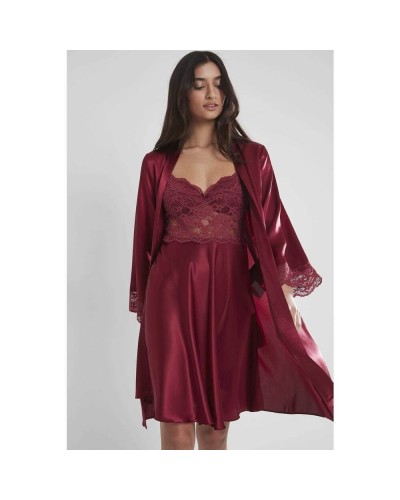 Pierre Cardin Bordo Sütyen Kaplı Sabahlık Gecelik Set 4265