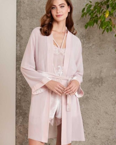 Pierre Cardin Dantelli Kadife Tulum Sabahlık Takım 4800 Pudra