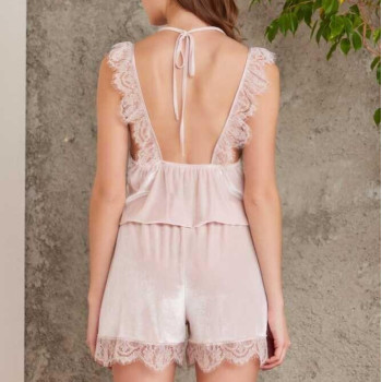 Pierre Cardin Dantelli Kadife Tulum Sabahlık Takım 4800 Pudra