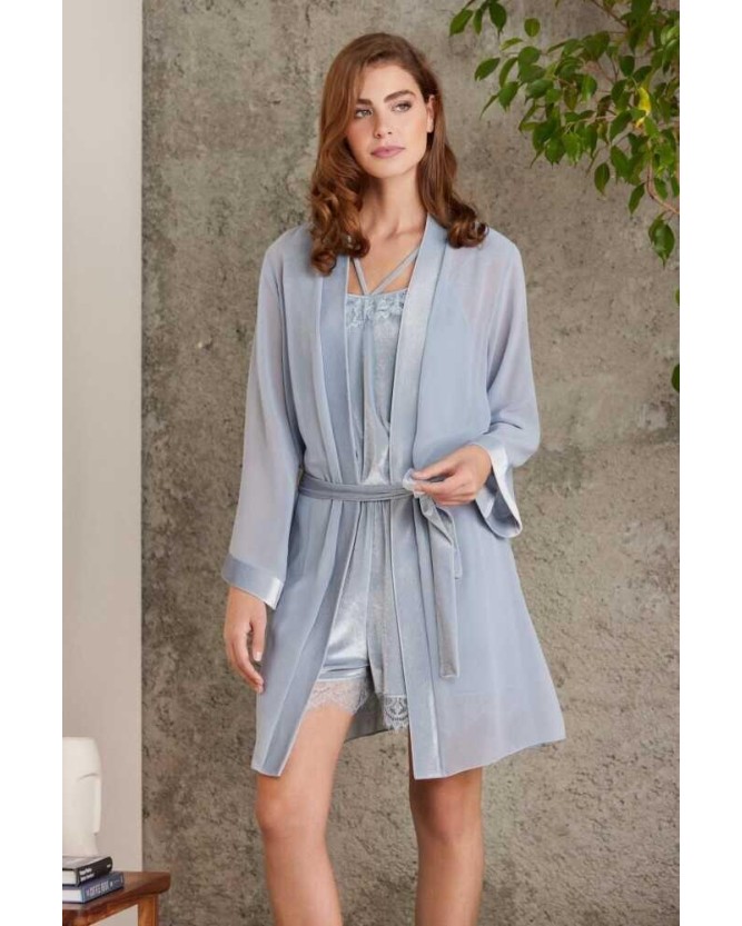 Pierre Cardin Dantelli Kadife Tulum Sabahlık Takım 4800 Mist
