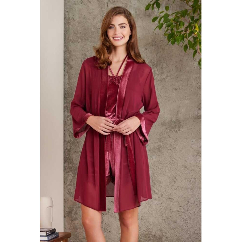 Pierre Cardin Dantelli Kadife Tulum Sabahlık Takım 4800 Bordo