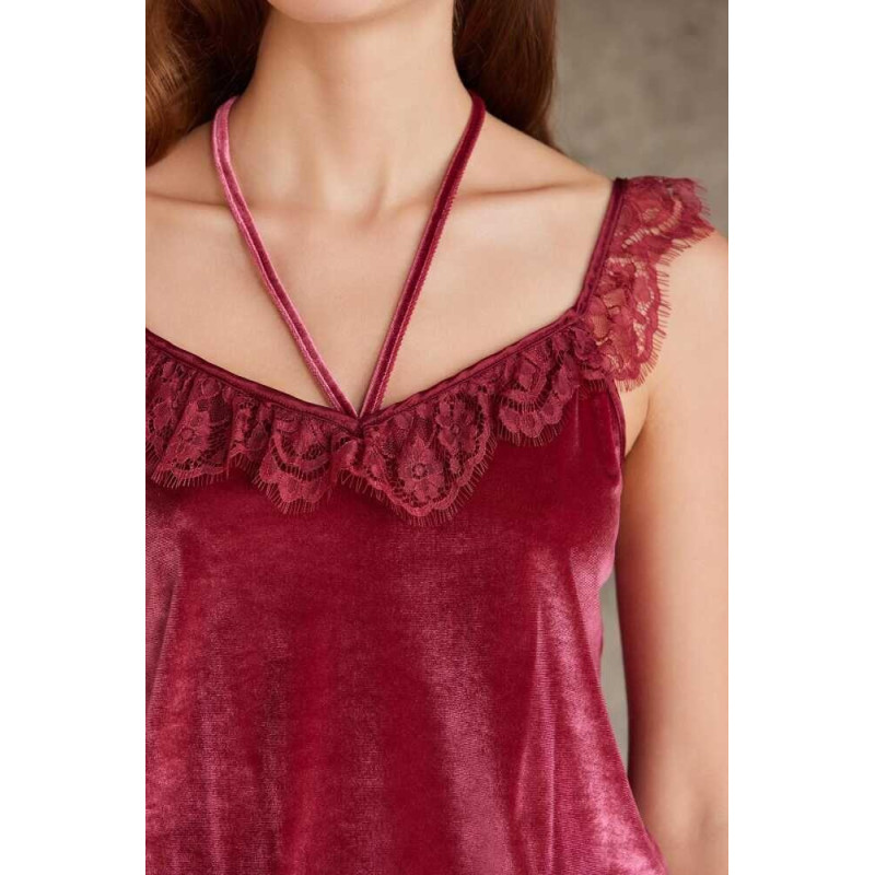 Pierre Cardin Dantelli Kadife Tulum Sabahlık Takım 4800 Bordo