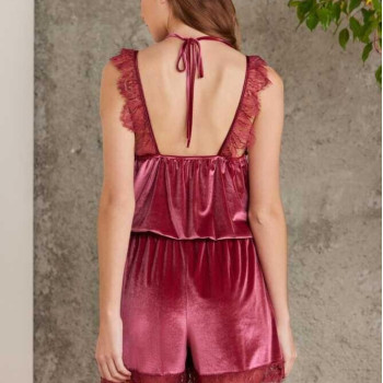 Pierre Cardin Dantelli Kadife Tulum Sabahlık Takım 4800 Bordo