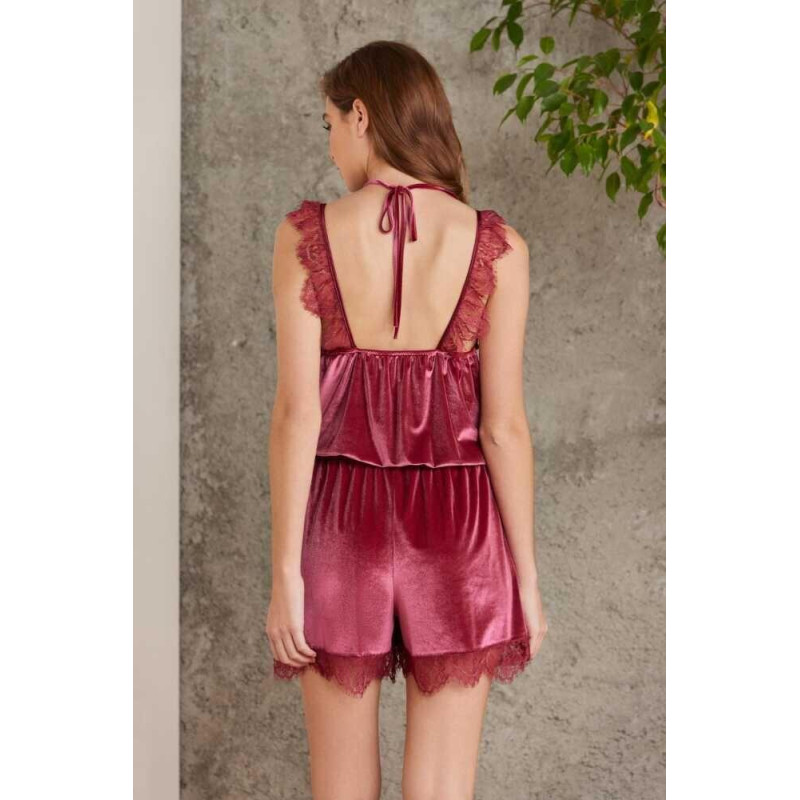 Pierre Cardin Dantelli Kadife Tulum Sabahlık Takım 4800 Bordo