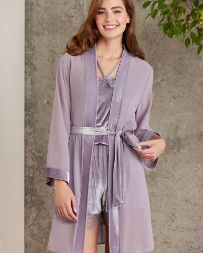 Pierre Cardin Dantelli Kadife Tulum Sabahlık Takım 4800 Royal