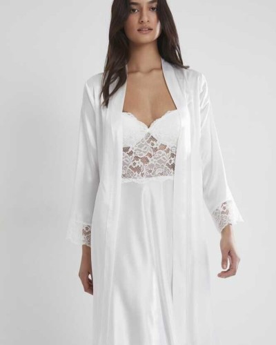 Pierre Cardin Ekru Sütyen Kaplı Sabahlık Gecelik Set 4265