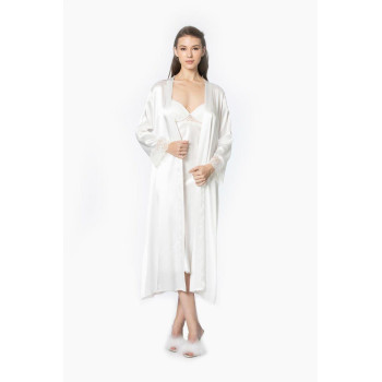 Pierre Cardin Ekru Uzun Saten Sabahlık Gecelik Set 4370 