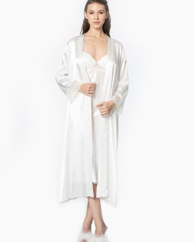 Pierre Cardin Ekru Uzun Saten Sabahlık Gecelik Set 4370 