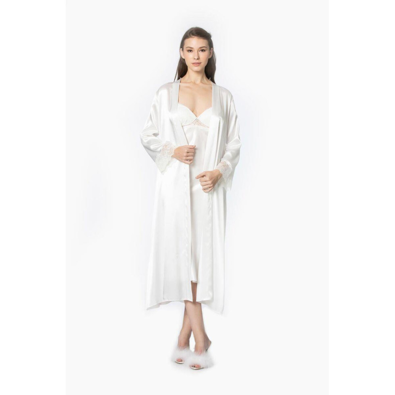 Pierre Cardin Ekru Uzun Saten Sabahlık Gecelik Set 4370 Pierre Cardin Ekru Uzun Saten Sabahlık Gecelik Set 4370