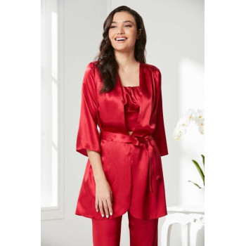Pierre Cardin Kadife Saten 3'lü Pijama Takım 2075 Kırmızı
