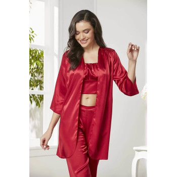 Pierre Cardin Kadife Saten 3'lü Pijama Takım 2075 Kırmızı