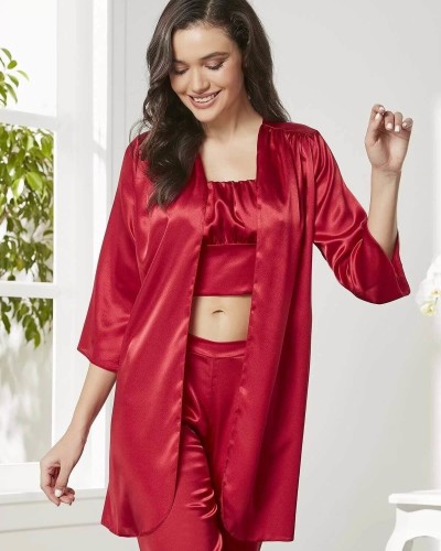 Pierre Cardin Kadife Saten 3'lü Pijama Takım 2075 Kırmızı