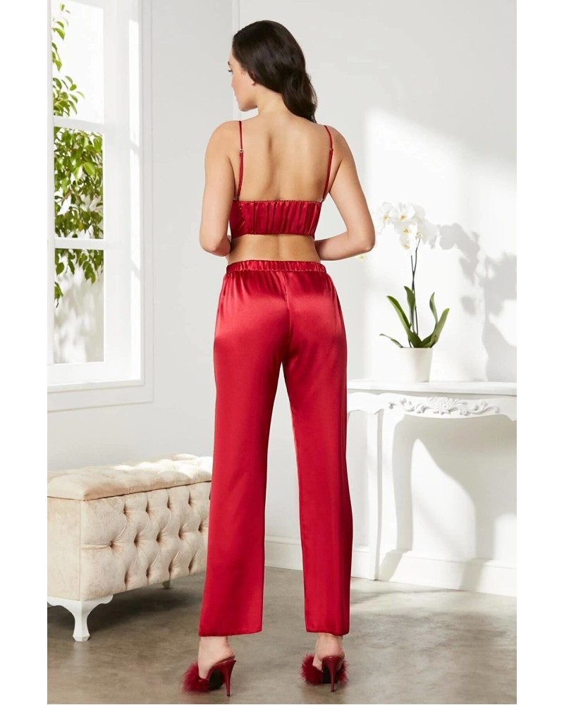 Pierre Cardin Kadife Saten 3'lü Pijama Takım 2075 Kırmızı