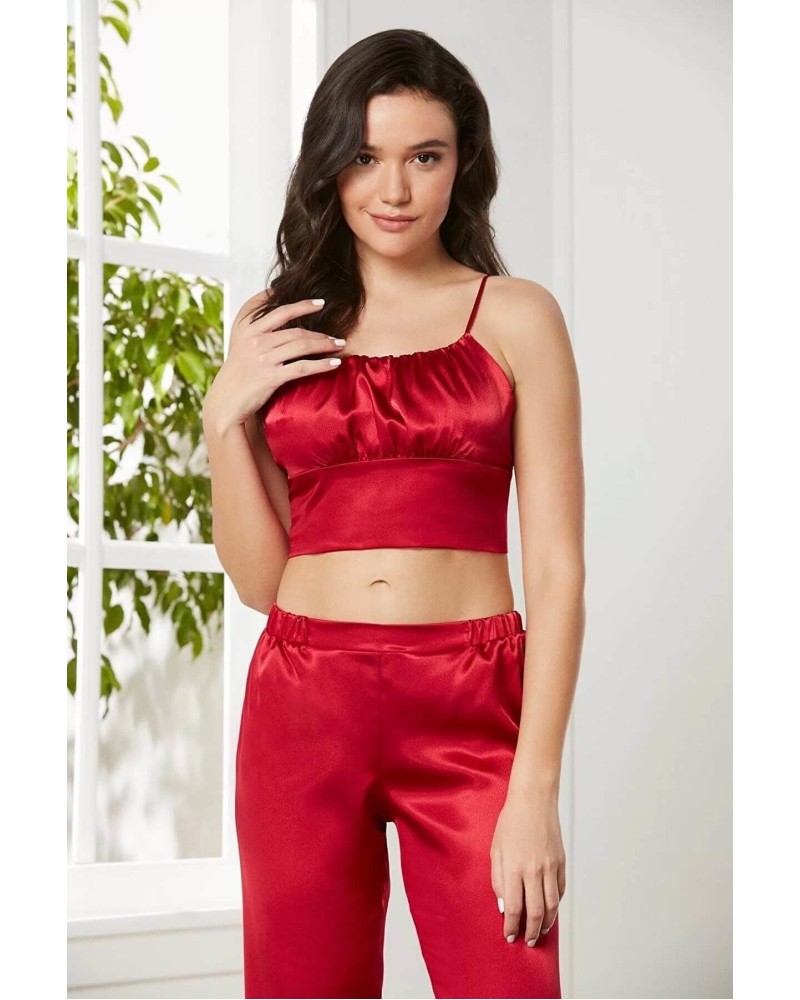Pierre Cardin Kadife Saten 3'lü Pijama Takım 2075 Kırmızı
