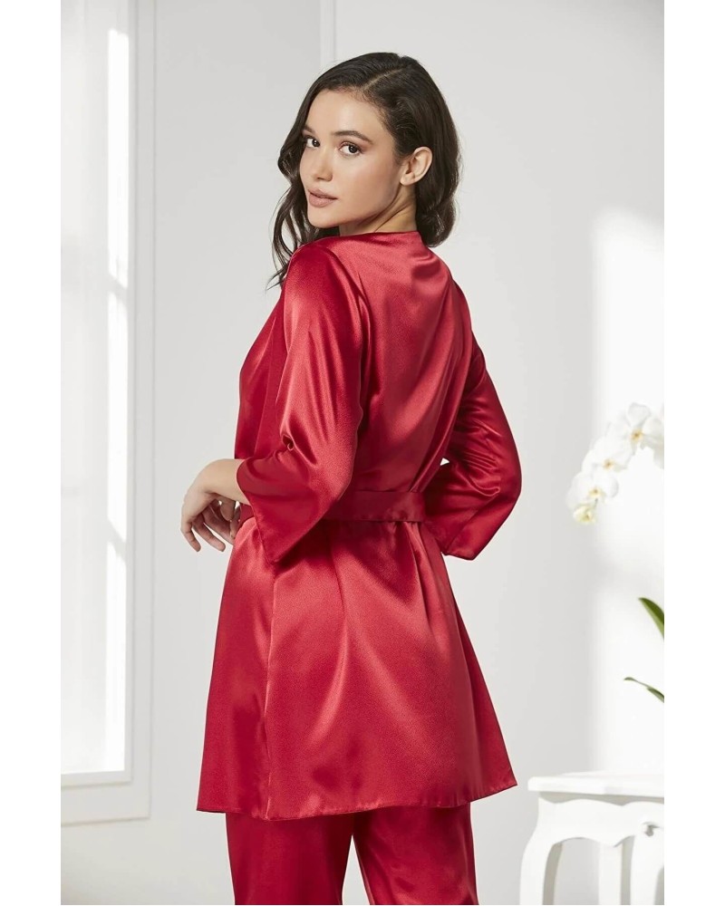 Pierre Cardin Kadife Saten 3'lü Pijama Takım 2075 Kırmızı