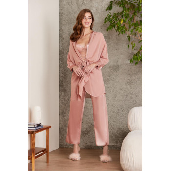 Pierre Cardin Kadın 7025 Saten Dörtlü Gelin Çeyiz Set Brandy