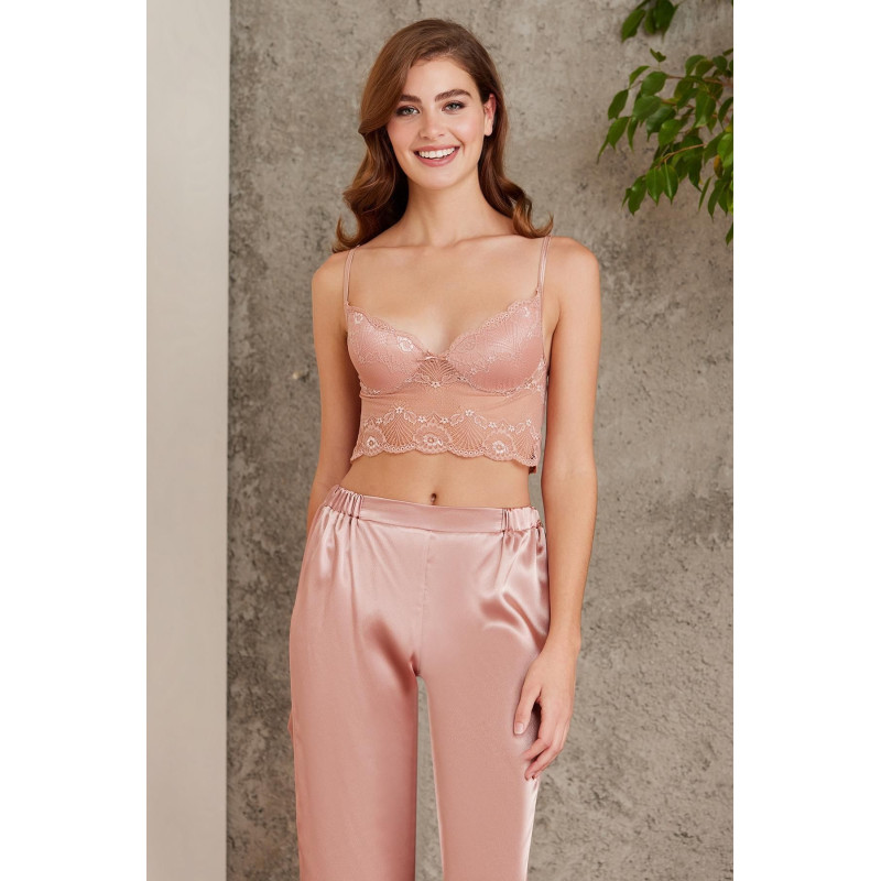 Pierre Cardin Kadın 7025 Saten Dörtlü Gelin Çeyiz Set Brandy