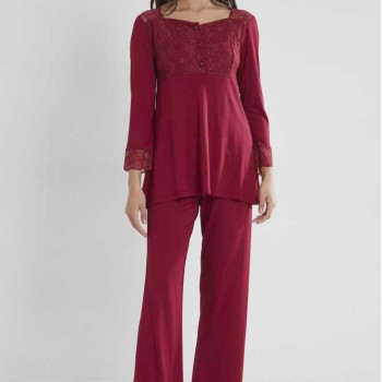 Pierre Cardin Kadın Penye Dantelli Pijama Takımı 1241 Bordo