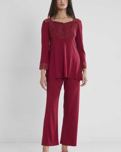Pierre Cardin Kadın Penye Dantelli Pijama Takımı 1241 Bordo