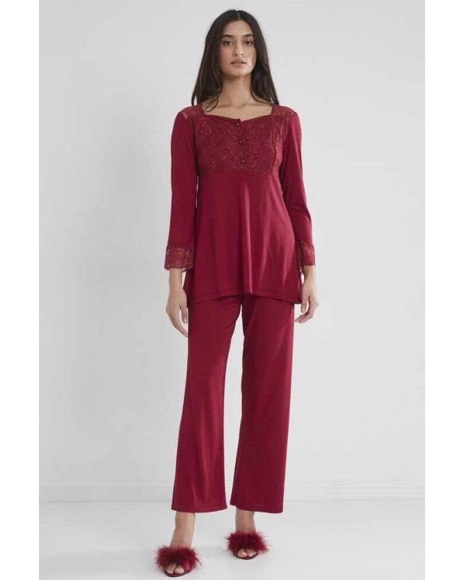 Pierre Cardin Kadın Penye Dantelli Pijama Takımı 1241 Bordo Pierre Cardin Kadın Penye Dantelli Pijama Takımı 1241 Bordo