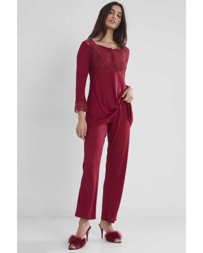 Pierre Cardin Kadın Penye Dantelli Pijama Takımı 1241 Bordo Pierre Cardin Kadın Penye Dantelli Pijama Takımı 1241 Bordo